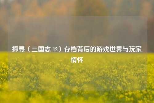 探寻〈三国志 12〉存档背后的游戏世界与玩家情怀