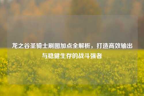龙之谷圣骑士刷图加点全解析，打造高效输出与稳健生存的战斗强者