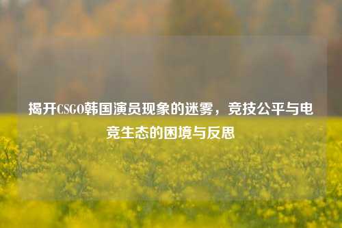 揭开CSGO韩国演员现象的迷雾，竞技公平与电竞生态的困境与反思