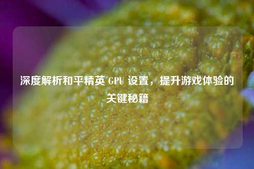 深度解析和平精英 GPU 设置，提升游戏体验的关键秘籍