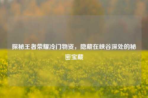 探秘王者荣耀冷门物资，隐藏在峡谷深处的秘密宝藏