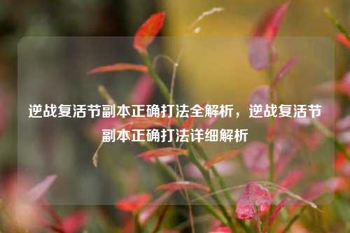 逆战复活节副本正确打法全解析，逆战复活节副本正确打法详细解析