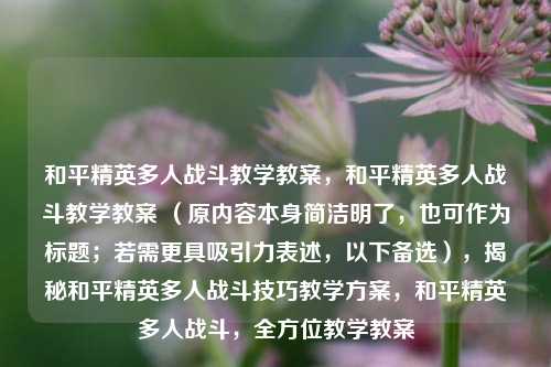 和平精英多人战斗教学教案，和平精英多人战斗教学教案 （原内容本身简洁明了，也可作为标题；若需更具吸引力表述，以下备选），揭秘和平精英多人战斗技巧教学方案，和平精英多人战斗，全方位教学教案