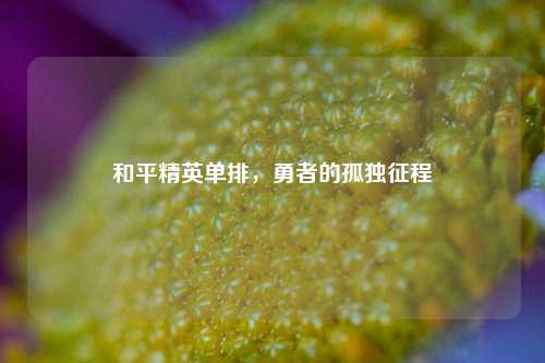 和平精英单排，勇者的孤独征程