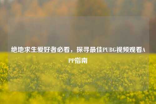 绝地求生爱好者必看，探寻最佳PUBG视频观看APP指南